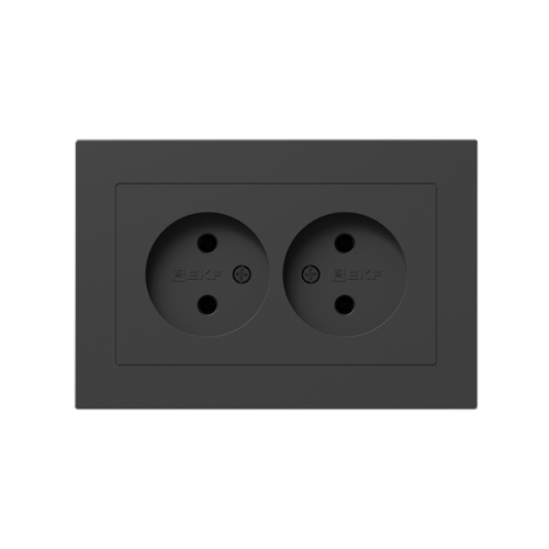 Розетка 2-м СП Эпика 16А без заземл. без защ. шторок с рамкой механизм черн. EKF UP1-SOB-200