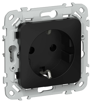Розетка СП FLITE РС11-1-ФлЧ 16А с заземл. без защ. шторок безвинтовое крепление механизм черн. IEK FI-R11-16-1-K02