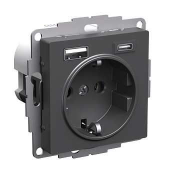 Розетка AtlasDesign 16А с 2-мя заряд. устройствами USB тип A+C 5В/2.4А/3.0А 2х5В/1.5А механизм базальт SE ATN001432