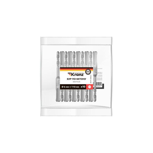 Бур по бетону 6x110мм SDS PLUS (уп.10шт) Kranz KR-91-0006-4