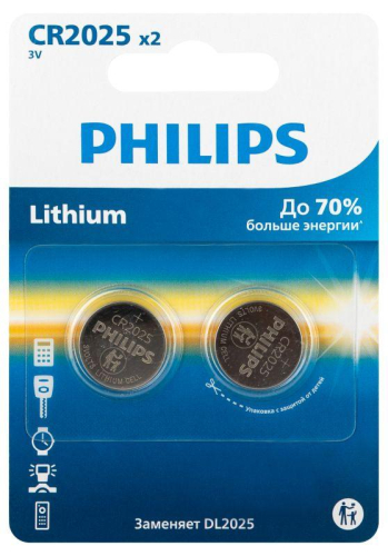Элемент питания литиевый CR2025 (блист. 2шт) Philips Б0064660