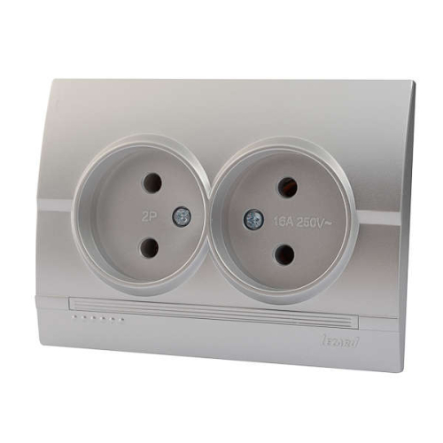 Розетка 2-м СП Deriy 16А IP20 без заземл. серебр. метал. LEZARD 702-2828-128