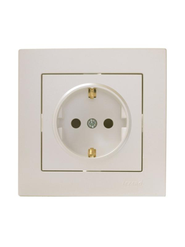 Розетка 1-м СП Vesna с заземл. защ. шторки ПБТ механизм жемчуж./бел. перламутр LEZARD 742-3088-124B