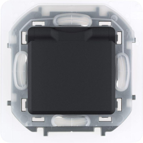 Розетка 1-м СП Inspiria 16А IP44 250В 2P+E защ. шторки с крышкой немецк. стандарт антрацит Leg 673743