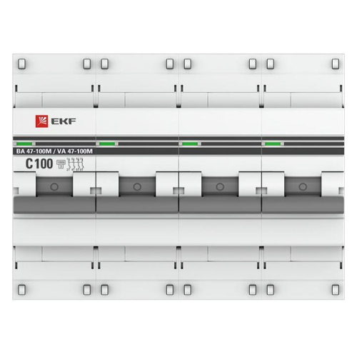 Выключатель автоматический модульный 4п C 100А 10кА ВА 47-100M электромагнит. расцеп. PROxima EKF mcb47100m-4-100C-pro