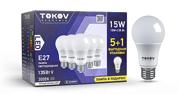Лампа светодиодная 15Вт А60 3000К Е27 176-264В Promo 5+1 TOKOV ELECTRIC Promo-A60-E27-15-3K