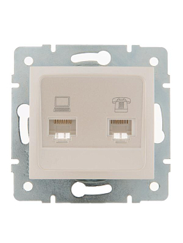 Розетка компьютерная + телефонная 2-м СП Karina RJ45 + RJ11 механизм жемчуж./бел. перламутр. LEZARD 707-3088-143