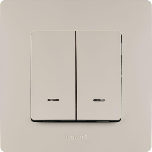 Выключатель 2-кл. СП Etika 10А IP20 250В 10AX с подсветкой/индикацией безвинтов. зажимы механизм сл. кость Leg 672304