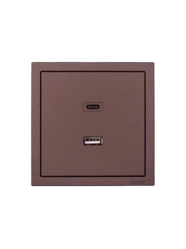 Розетка СП ZIMA IP20 Type-C + USB механизм шоколад LEZARD 704-7388-192TC