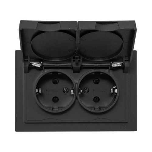 Розетка 2-м СП Эпика 16А IP44 с заземл. защ. шторки с рамкой с крышками механизм черн. EKF UP1-SOB-211-44