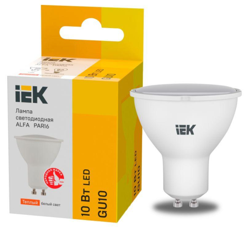 Лампа светодиодная Alfa 10Вт PAR16 софит 3000К GU10 230В (6шт) IEK LLA-PAR16-10-230-3-GU10-6