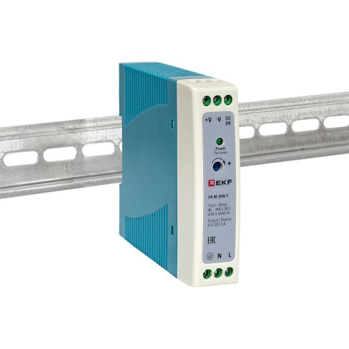 Блок питания на DIN рейку 20Вт Uвх 220В AC m Uвых - 5В DC постоянного тока EKF DR-M-20W-5