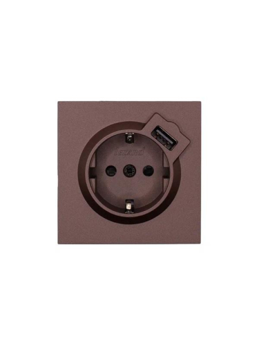 Розетка 1-м СП ZIMA IP20 + USB с заземл. механизм шоколад LEZARD 704-7388-181