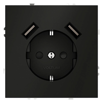 Розетка 1-м СП S70 16А с USB A+A с заземл. защ. шторки механизм черн. матов. Voltum VLS040408