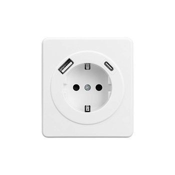 Розетка 1-м СП ROUND MIELE 16А с заземл. защ. шторки с USB A+C быстрой зарядки 5В/3А перламутр Kranz KR-78-0704-1