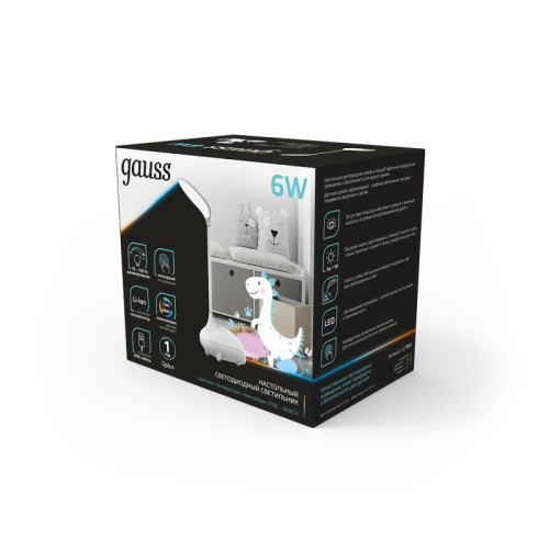 Светильник светодиодный настольный Qplus 6Вт 2700-6000К 330лм 5В аккум. Li-ion 1200мА.ч диммир. детский бел. GAUSS GT7011