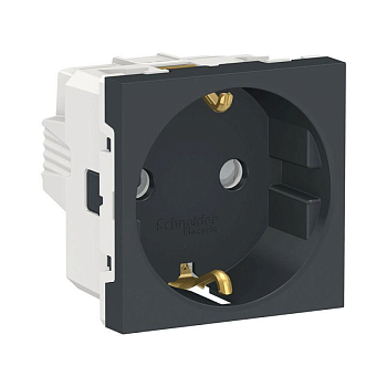 Розетка 1-м 2мод. Unica Modular 16А IP21 250В с заземл. защ. шторки винт. клеммы антрацит SchE NU303754