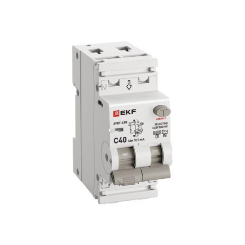 Выключатель автоматический дифференциального тока 2п (1P+N) C 40А 300мА тип AC 6кА АВДТ-63N (S) селект. (электрон.) PROxima EKF D63N26ES40C300