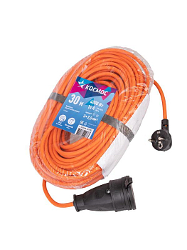 Удлинитель-шнур 1х30м 16А IP44 250В 4кВт черн. каучук КГ 3х2.5 УХз16 Россия КОСМОС YSHKsm30m-1g(16A)KG