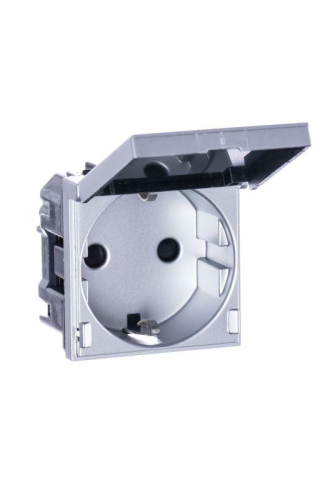 Механизм розетки 1-м СП 2мод. Zenit 16А IP21 250В с заземл. Schuko защ. шторки с крышкой серебр. ABB 2CLA228810N1301