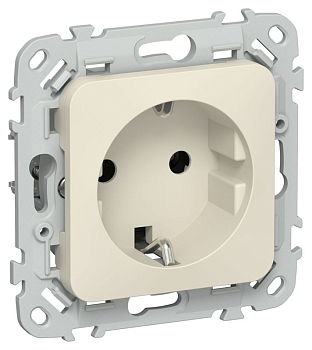 Розетка СП FLITE РС11-1-ФлСл 16А с заземл. без защ. шторок безвинтовое крепление механизм сливочный IEK FI-R11-16-1-K86