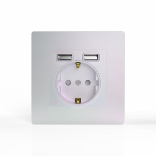 Розетка 1-м СП Pixel с заземл. с 2-мя заряд. устр. USB тип A+A IP20 механизм перламутр. TOKOV ELECTRIC TKE-PX-R1U2A-C04