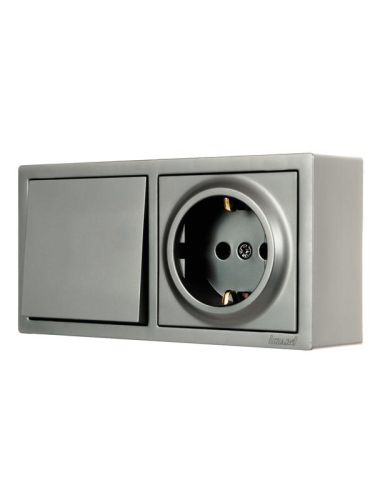 Блок ОП LETO (1-кл. выключатель + 1-м розетка с заземл.) горизонт. платина LEZARD 752-3500-170BAP