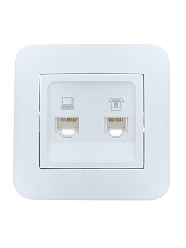 Розетка компьютерная+телефонная 2-м СП ASTI RJ45 + RJ11 в сборе бел. LEZARD 7081-0202-143