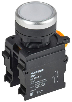 Кнопка d22мм 1НО+1НЗ MASTER бел. IEK MI-BT60-11-3-22-K01
