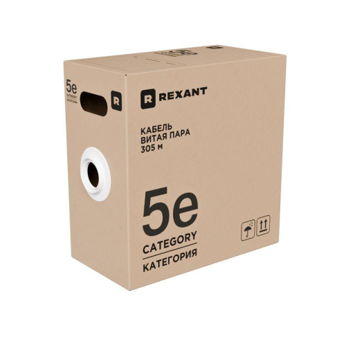 Кабель витая пара U/UTP кат.5E 4х2х24AWG LSZH нг(А)-HF INDOOR SOLID сер. РФ (305м) Rexant 02-0004-R