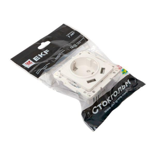 Розетка 1-м СП Стокгольм 16А USB 2A с заземл. защ. шторки винтов. клеммы механизм бел. EKF EYR16-2USB-typeA