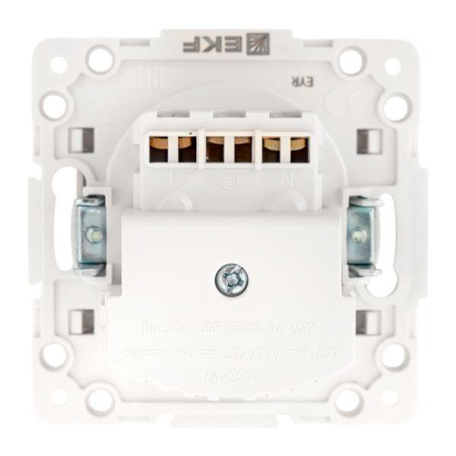 Розетка 1-м СП Стокгольм 16А USB 2A с заземл. защ. шторки винтов. клеммы механизм бел. EKF EYR16-2USB-typeA