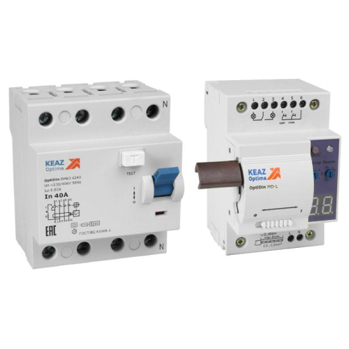 Моторпривод OptiDin MD-L-УХЛ4 + ВДТ без защиты от сверхтоков OptiDin DM63-4240-AС-УХЛ4 (4P 40 30mA) КЭАЗ 361847