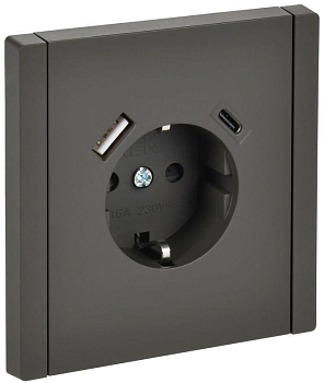 Розетка FORTE&PIANO FP347 16А USB A+C 18Вт с заземл. защ. штроки винт. крепл. сер. IEK FP-R14-16-U22-018-K03