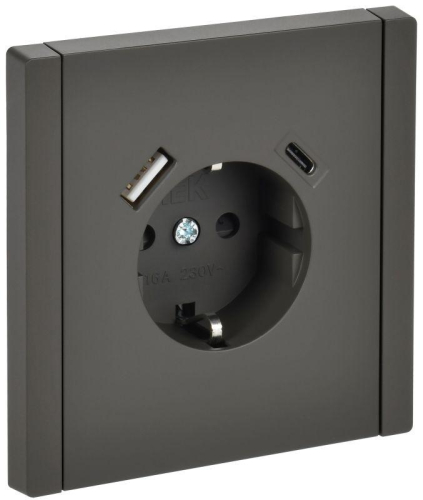 Розетка FORTE&PIANO FP347 16А USB A+C 18Вт с заземл. защ. штроки винт. крепл. сер. IEK FP-R14-16-U22-018-K03