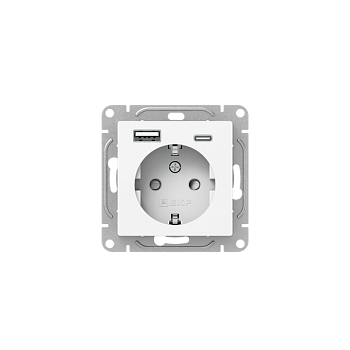 Розетка СП Эпика 16А с 2 USB-A+С с заземл. защ. шторки механизм бел. EKF UP1-SOW-111-USBA+USBC