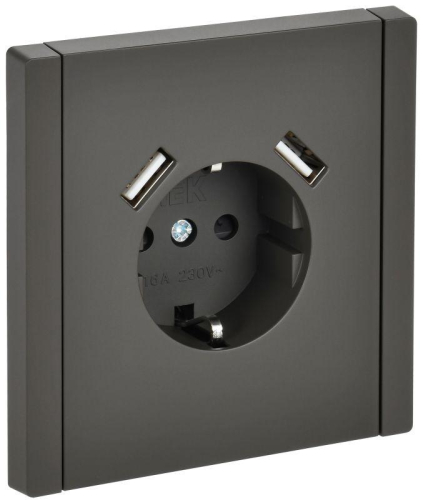 Розетка FORTE&PIANO FP345 16А USB A+A 3.1А с заземл. защ. штроки винт. крепл. сер. IEK FP-R14-16-U21-D31-K03