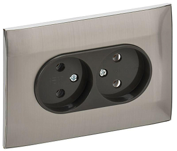 Розетка 2-м SKANDY 10А без заземл. без защ. шторок в сборе SK-R10N никель IEK SK-R20-10-K50-F