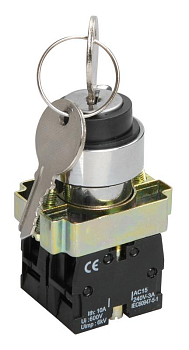 Переключатель LAY5-BG25 1НО+1НЗ на 2 положения замок с ключом I-O d22мм хром Электротехник ET012094