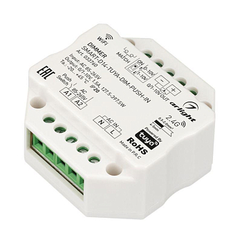 Диммер SMART-D14-TUYA-DIM-PUSH-IN 230В 1.5А 0/1-10В 2.4G IP20 пластик Arlight 033760