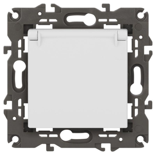 Розетка ЭРА Elegance 14-2103-01М 2P+E Schuko со шторками с крышкой 16А-250В матов. бел. Эра Б0065808