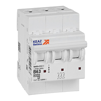 Выключатель автоматический модульный 3п B 63А OptiDin BM63-3B63-4.5-УХЛ3 КЭАЗ 329525
