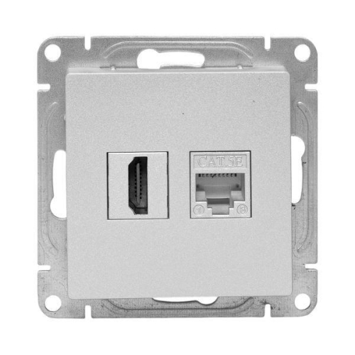 Розетка СП Эпика HDMI + RJ45 кат.5 механизм алюм. EKF UP1-SOA-HDMI+RJ45