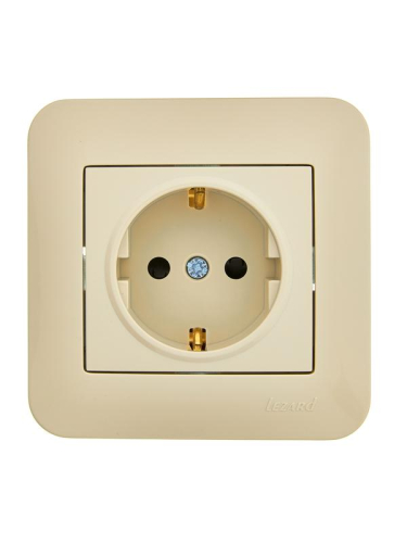 Розетка 1-м СП ASTI 16А IP20 с заземл. защ. шторки термопласт в сборе крем. LEZARD 7081-0303-124B