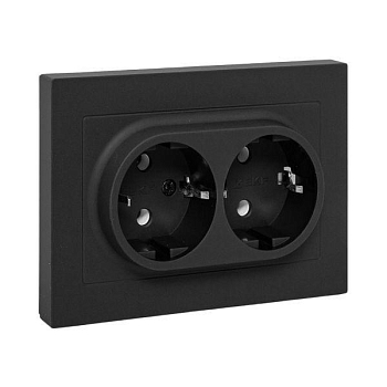 Розетка 2-м СП Эпика 16А с заземл. без защ. шторок с рамкой механизм черн. EKF UP1-SOB-210