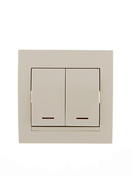 Выключатель 2-кл. СП Deriy 10А с подсветкой крем. LEZARD 702-0303-112
