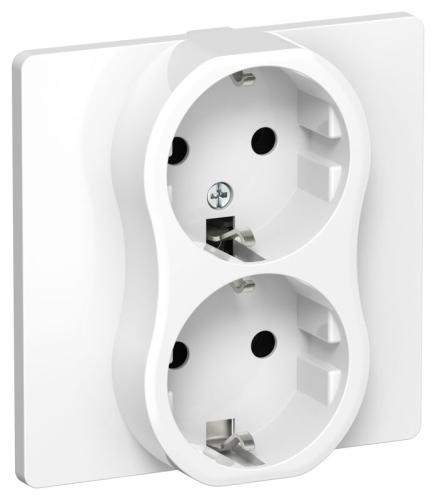 Розетка 2-м СП FLITE РС12-0-К-ФлБ 16А с заземл. без защ. шторок в сборе механизм бел. IEK FI-R21C-16-K01