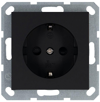 Розетка 1-м Shuko 16А IP20 с заземл. защ. шторки механизм черн. матов. soft touch Jasmart G5501PB