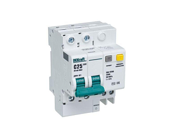 Выключатель автоматический дифференциального тока 2п D 50А 100мА тип AC ДИФ-101 со встроен. защитой от сверхтоков DEKraft 15109DEK