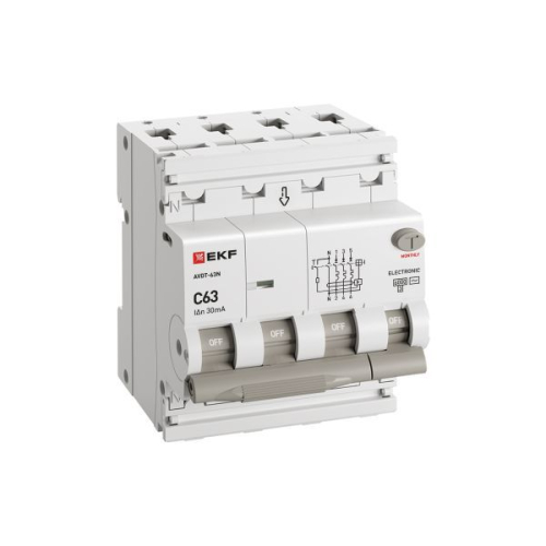 Выключатель автоматический дифференциального тока 4п (3P+N) C 63А 30мА тип AC 6кА АВДТ-63N электронный PROxima EKF D63N46E63C30